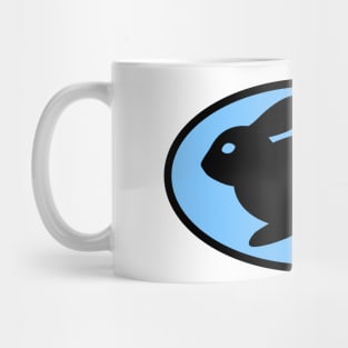 black print rabbit light blue Mug